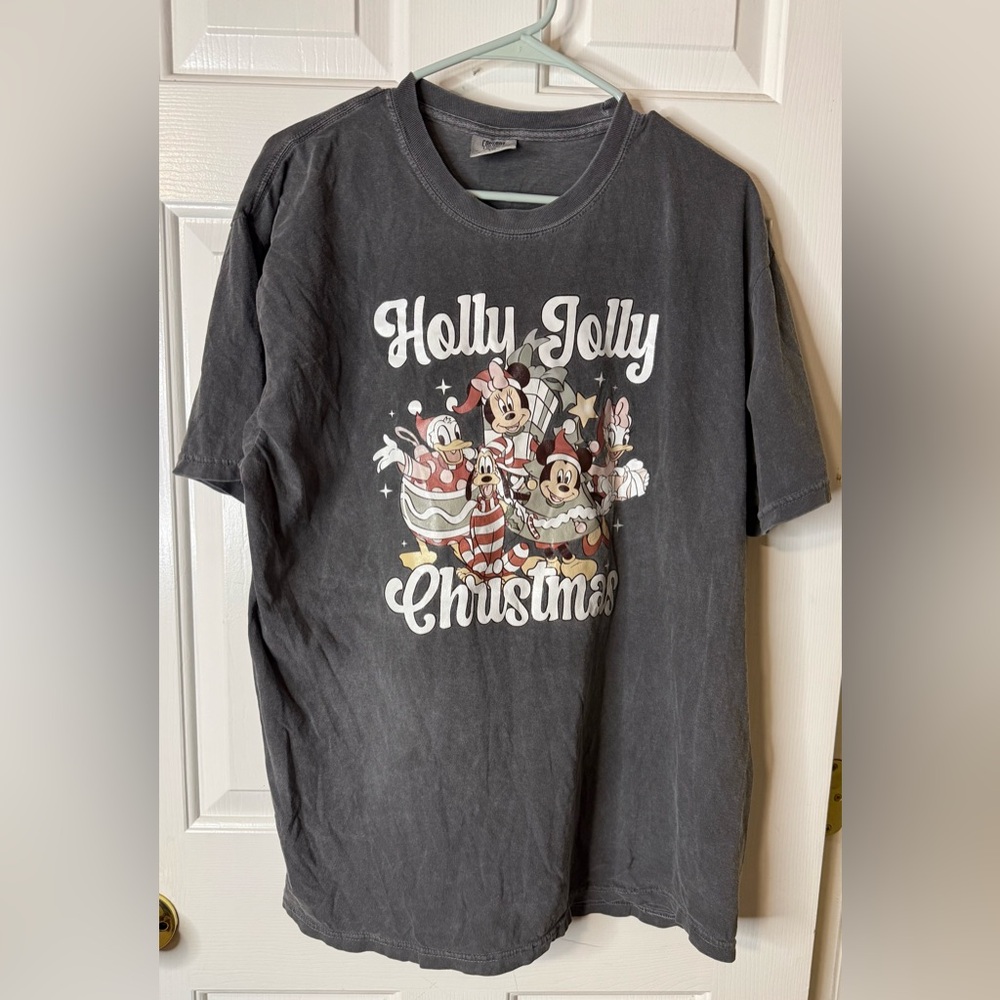 Disney Boutique Holiday Characters Graphic Tee - Charcoal w/ Red & White Accents